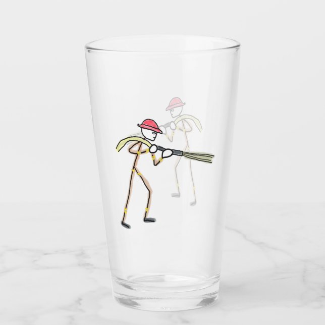 Feuerwehrmann Stickman Glas (Vorderseite)