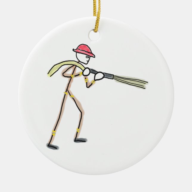 Feuerwehrmann Stickman Keramik Ornament (Vorne)