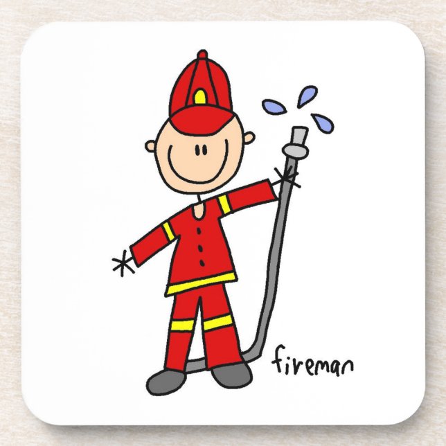 Feuerwehrmann-Strichmännchen Getränkeuntersetzer (Vorderseite)