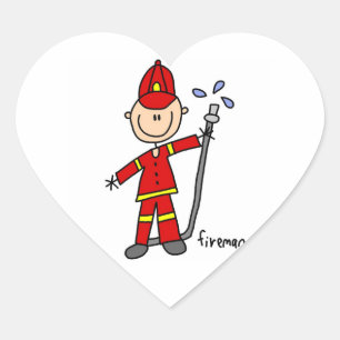 Feuerwehrmann-Strichmännchen Herz-Aufkleber
