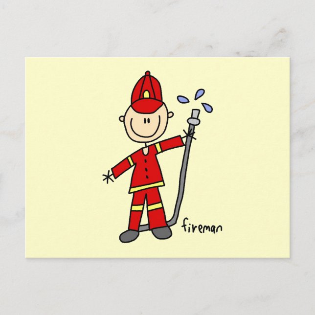 Feuerwehrmann-Strichmännchen Postkarte (Vorderseite)