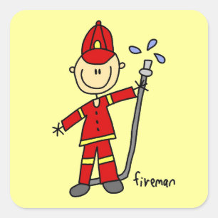 Feuerwehrmann-Strichmännchen Quadratischer Aufkleber