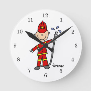 Feuerwehrmann-Strichmännchen Runde Wanduhr