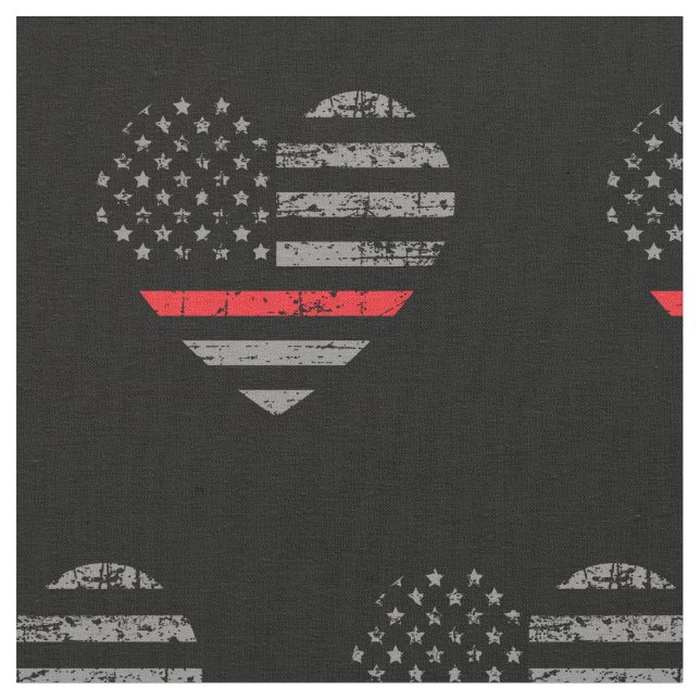 Feuerwehrmann Thin Red Line Flag Herzmuster Stoff (Nahaufnahme)