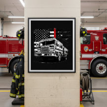 Feuerwehrmann Thin Red Line Grunge-Flagge Poster