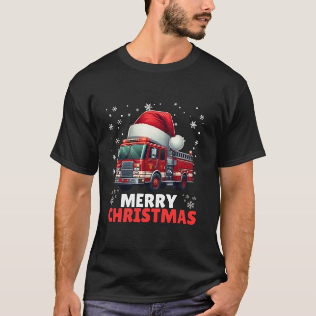 Feuerwehrmann Truck Weihnachts-Weihnachtsmannmütze T-Shirt (Vorderseite)