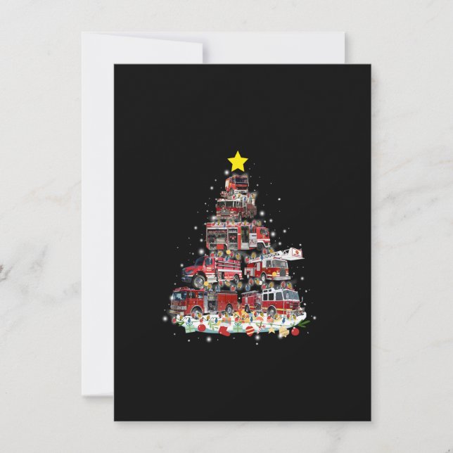 Feuerwehrmann Truck Weihnachtsbaum Funny Xmas Paja Einladung (Vorderseite)