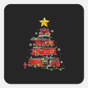 Feuerwehrmann Truck Weihnachtsbaum Männer Frauen Quadratischer Aufkleber