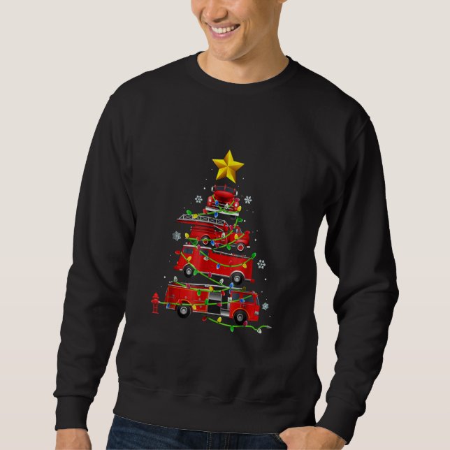 Feuerwehrmann Truck Weihnachtsbaum Männer Frauen Sweatshirt (Vorderseite)