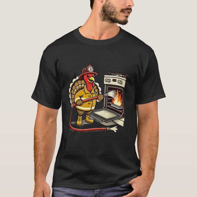 Feuerwehrmann Türkei Funny Erntedank Tierofen T-Shirt (Vorderseite)