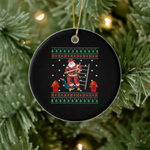 Feuerwehrmann Ugly Weihnachts-Sweater Xmas Boys Gi Keramik Ornament