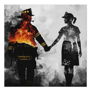 Feuerwehrmann und Krankenschwester Paar Silhouette Poster