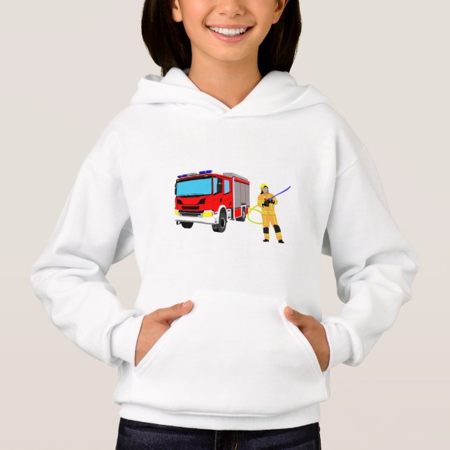 Feuerwehrmann und Löschfahrzeug Hoodie (Vorderseite)