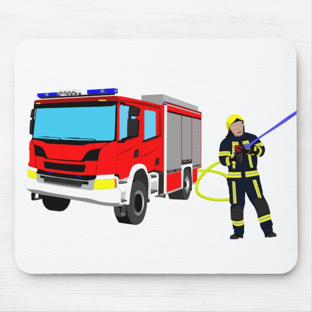Feuerwehrmann und Löschfahrzeug Mousepad (Vorne)