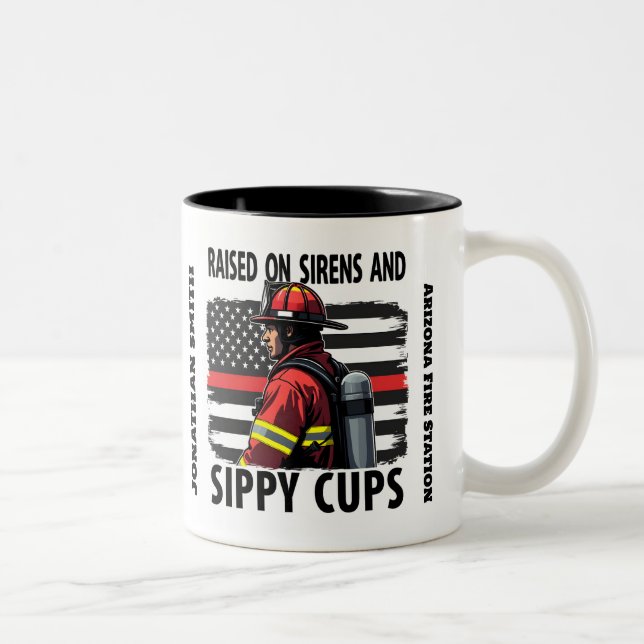 Feuerwehrmann US-Flagge mit dünner roter Linie Zweifarbige Tasse (Rechts)