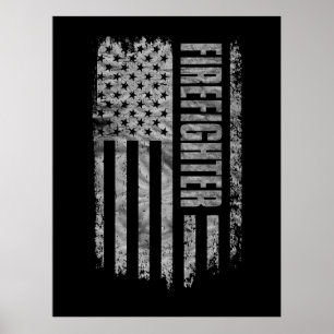 Feuerwehrmann USA-Flagge Distressed-Design Poster