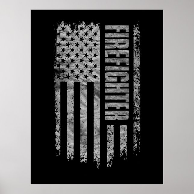 Feuerwehrmann USA-Flagge Distressed-Design Poster (Vorne)