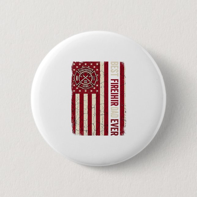 Feuerwehrmann-Vater-vertikale-Flagge Vintage Button (Vorderseite)
