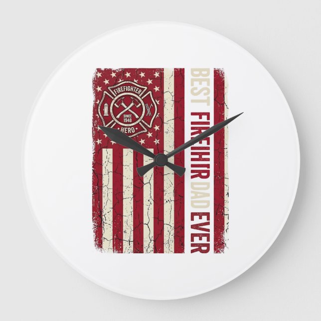 Feuerwehrmann-Vater-Vertikalflagge Vintage Große Wanduhr (Vorderseite)