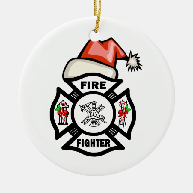 Feuerwehrmann Weihnachtsmann Keramikornament (Vorne)