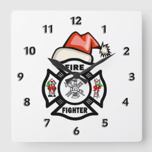 Feuerwehrmann Weihnachtsmann Quadratische Wanduhr