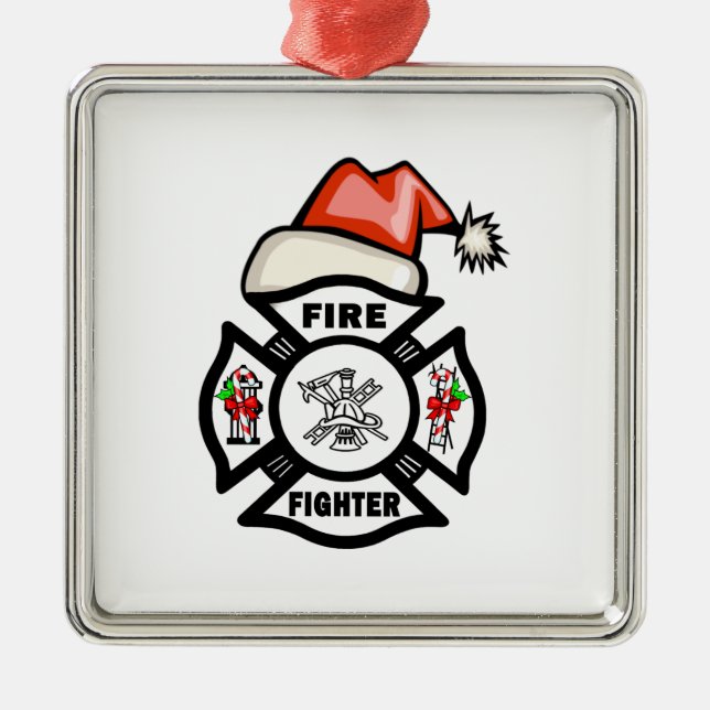 Feuerwehrmann Weihnachtsmann Silbernes Ornament (Vorne)