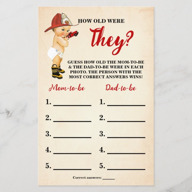 Feuerwehrmann Wie alt waren sie Duschspielkarte Flyer (Vorne)