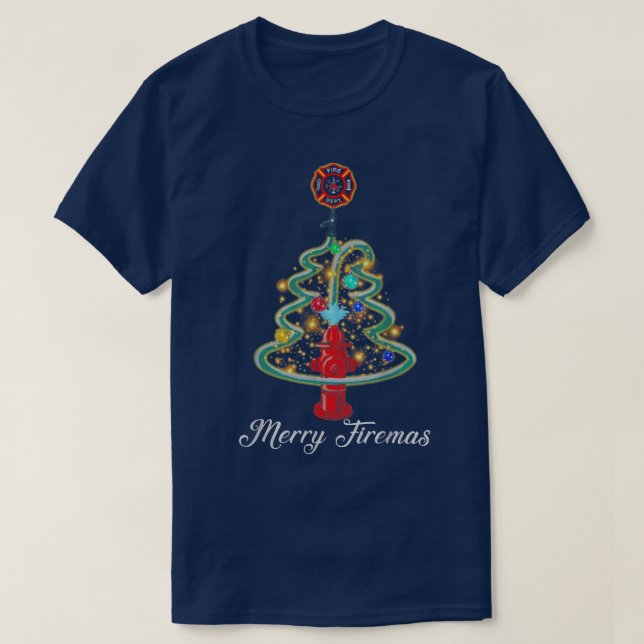 Feuerwehrmann Xmas Leuchtender Weihnachtsmann T-Shirt (Design vorne)