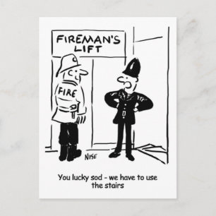 Feuerwehrmanns Aufzug Cartoon Postkarte