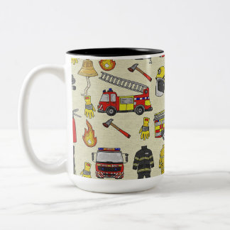Feuerwehrmuster, Feuerwehrfahrzeug, Rettungsgetrie Zweifarbige Tasse