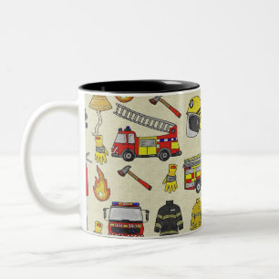 Feuerwehrmuster, Feuerwehrfahrzeug, Rettungsgetrie Zweifarbige Tasse
