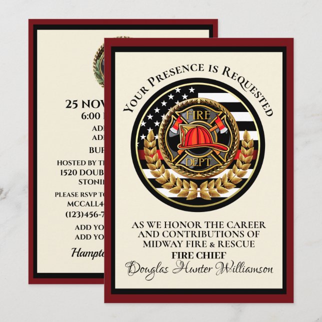 Feuerwehrruhestand / Erkennung Einladung (Vorne/Hinten)