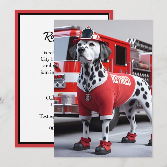 Feuerwehrruhestand Party mit Dalmatinenhund Einladung (Vorne/Hinten)
