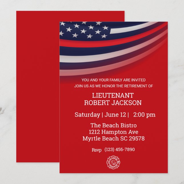 Feuerwehrruhestandsfeier Party Einladung (Vorne/Hinten)