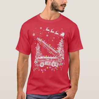 Feuerwehrschiff Fire Truck Reiten Xmas Tree Lights T-Shirt