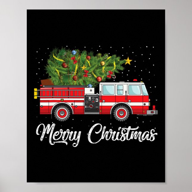 Feuerwehrschiff Weihnachten Tree Funny Firefighter Poster (Vorne)