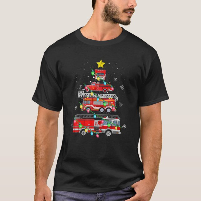 Feuerwehrschiff Weihnachten Tree Funny Firefighter T-Shirt (Vorderseite)