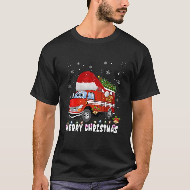 Feuerwehrschiff Weihnachten Tree Funny Firefighter T-Shirt (Vorderseite)