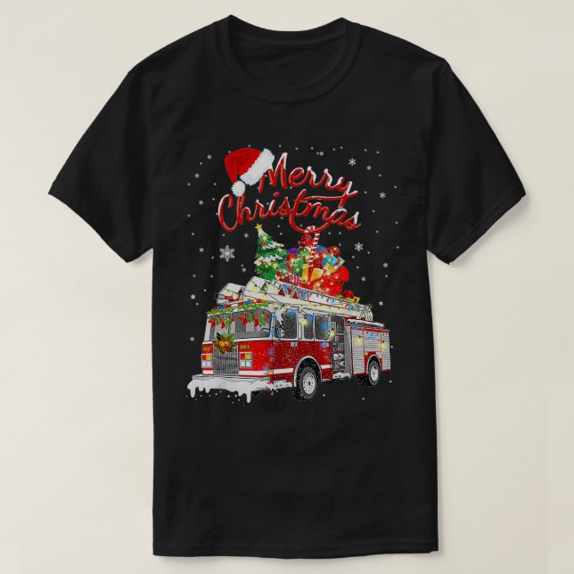 Feuerwehrschiff Weihnachtsbaum Feuerwehrfahrzeug F T-Shirt (Design vorne)
