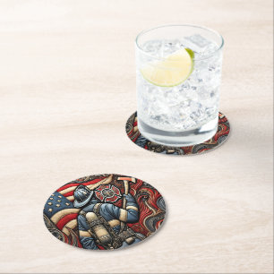 Feuerwehrtribut in der Kunst Runder Pappuntersetzer