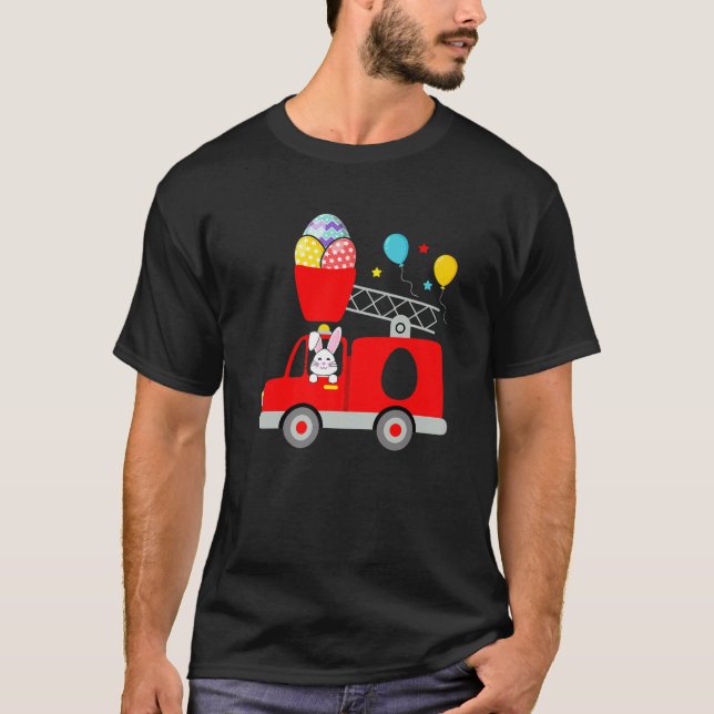 Feuerwehrtruck Ostereier Niedlich Bunny Feuerwehrh T-Shirt (Vorderseite)