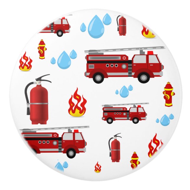 Feuerwehrwagen Feuerwehrfahrzeuge Kids Boys Keramikknauf (Vorderseite)