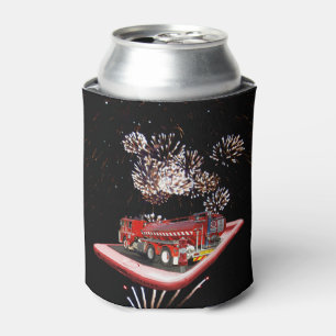Feuerwehrwagen-Popout-Kunst mit Feuerwerken, Dosenkühler
