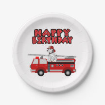 Feuerwehrwagen und Dalmatiner Hund glücklich Gebur