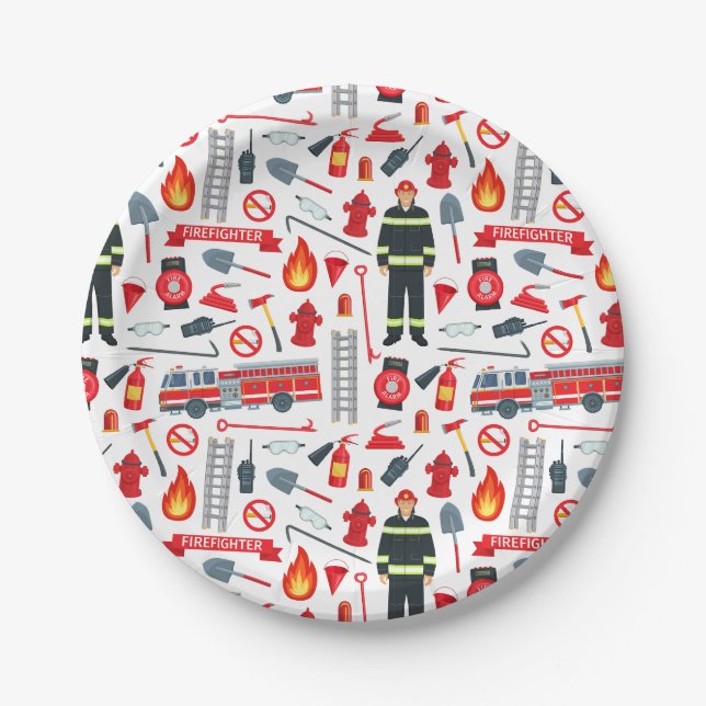 Feuerwehrwerkzeuge Pappteller (Vorderseite)