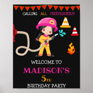 Feuerwehrwillkommen Party-Zeichen Girl Feuerwehrma Poster