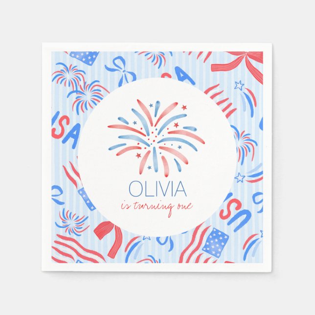 Feuerwerk 4. Juli Geburtstag Serviette (Vorderseite)