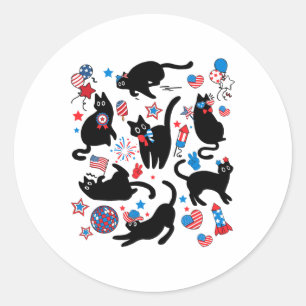 Feuerwerk 4. Juli Schwarze Katze USA Flagge Niedli Runder Aufkleber