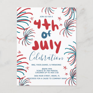 Feuerwerk 4. Juli Sterne BBQ Flyer Einladung   Postkarte