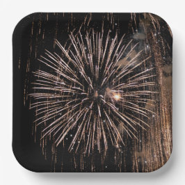 Feuerwerk-Anzeige auf schwarzem Himmel Pappteller